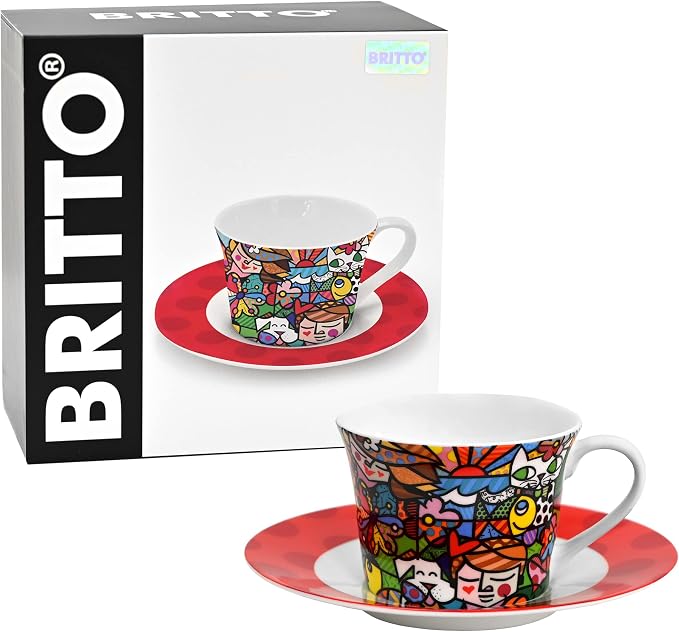 Britto Romero Bone China Coffee & Tea Cup with Saucer Plate, 6.7 oz, Nature in Harmony