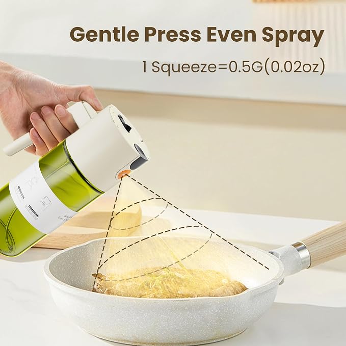 LAKUMIQI 2 in 1 Oil Sprayer for Cooking, 17oz Light-Blocking Glass Spray Bottle with Stickers, Oil Dispenser for Salad, Air Fryer & BBQ