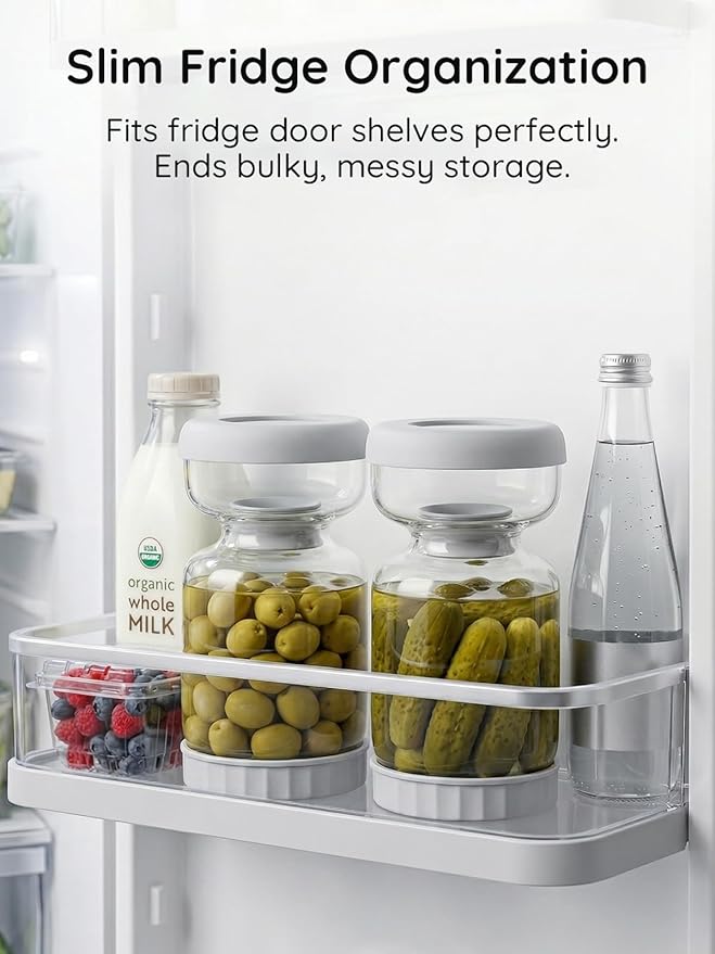 Homnoble Pickle and Olive Hourglass Jar with Strainer Flip for Pickle Juice Separator from Wet and Dry, Upgrade Food-grade ABS Lid and BPA Free Hourglass Jar for Airtight Storage