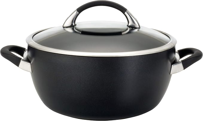 Circulon Symmetry Hard-Anodized Nonstick Induction Casserole Pan with Lid, 5.5-Quart, Black