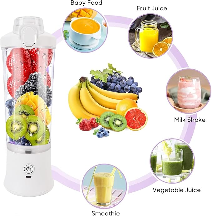 Luqeeg 600ML Blender for Smoothies, USB C Rechargeable, Portable Blender with Stainless Steel Blades Rgb Light Mini Juicer Cup for Smoothies Shakes Food Prep Frozen Blending