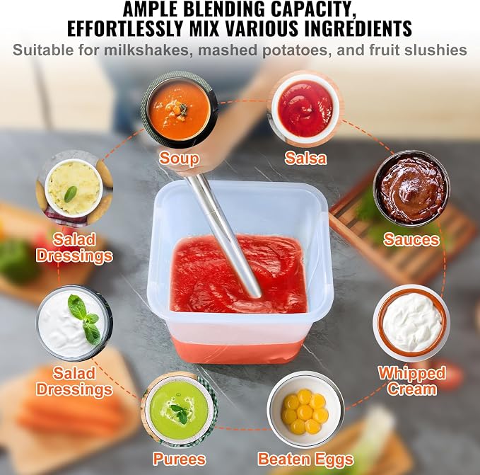 VEVOR Commercial Immersion Blender, 750W 20" Heavy Duty Hand Mixer, Variable Speed Kitchen Stick Mixer with 304 Stainless Steel Blade, Multi-Purpose Portable Mixer for Soup, Smoothie, Puree, Baby Food
