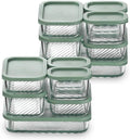 EATEX Grooved Base Glass Meal Prep Containers, 12 Pack Glass Storage Containers with Lids for Meal Prep & Lunch, Microwave Oven Freezer Dishwasher Safe, Anti Moisture Non-Stick Design - Sage Green