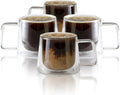 LEMONSODA Double Walled Glass Coffee Drink Mug with Handle - Set of 4 (250 mL / 8.5 fl. oz) Insulated Thermal Mugs Glasses For Tea, Coffee, Latte, Cappucino, Cafe, Milk - Housewarming Gifts