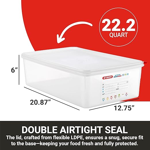 Araven Airtight Container, Food Pan with Lid for Storage in Kitchen and Restaurant, Full Size 6" Deep, 1 Count, Clear