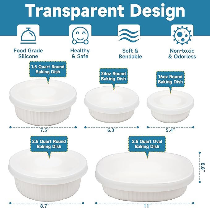 Silicone Lids for Corningware 1.5 Quart Round Dish, 1 Pack Reusable Covers for CorningWare Baking Dish (Dish not Included) Dishwasher & Microwave & Freezer Safe