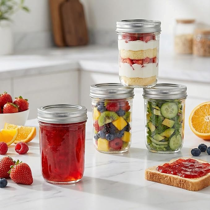 Eathtek 8 oz Mason Jars 24 Pack, Mini Canning Jars with Regular Lids | 240ml for Jelly Herbs Spice Honey Storage, Small Glass Jars Candle jars, Extra Lids Tags Label Included