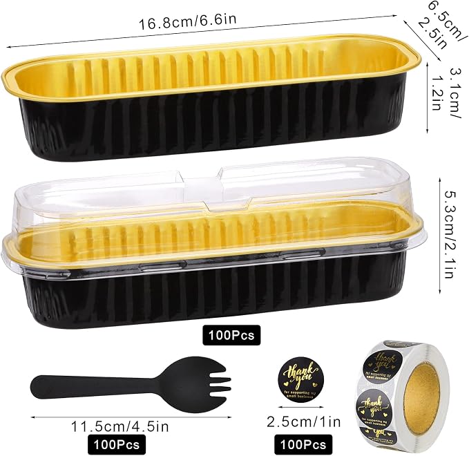 100Pack 6.8oz Mini Cake Pans with Lids Baking Cups Aluminum Foil Pans Tins, Individual Dessert Cups Containers for Sales,Party,Picnics