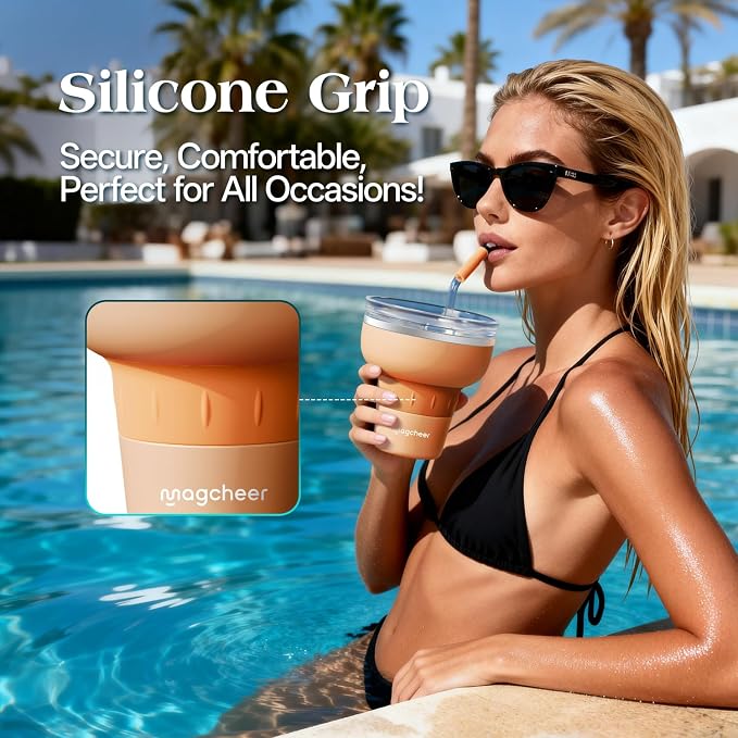 16 oz Cocktail Tumbler with Lid and Straw - Stainless Steel Insulated Margarita Tumbler - 320° Sippable Stemless Wine Cup for Party | Orange