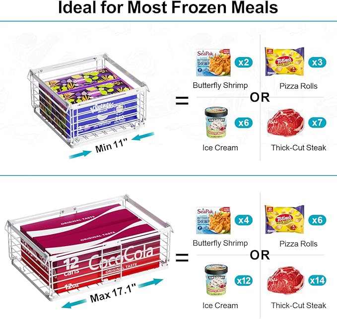 iSPECLE 4 Pack Freezer Organizer Bins - Fit 10 to 20 Cu.Ft Deep Freezer, Expandable Wire Storage Chest Freezer Baskets for Frozen Food, Stackable with Handles, White