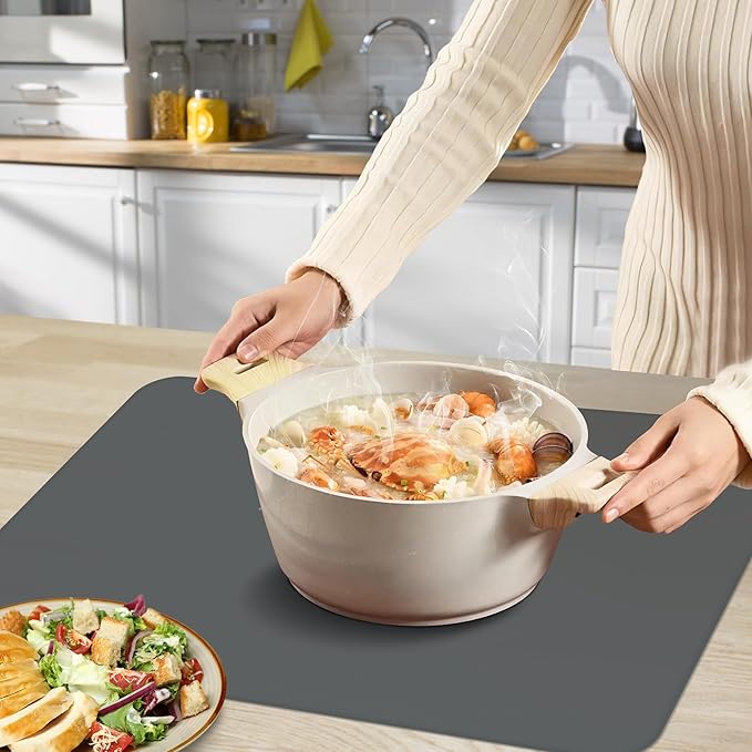 Silicone Mat for Kitchen Counter, Silicone Mat Trimable to Size (Dark Gray, 15.7×11.8inch-2pcs), BPA-Free Silicone Placemat, Heat-Resistant NonSlip Table Mat for Air Fryer, Countertop Protector Mat