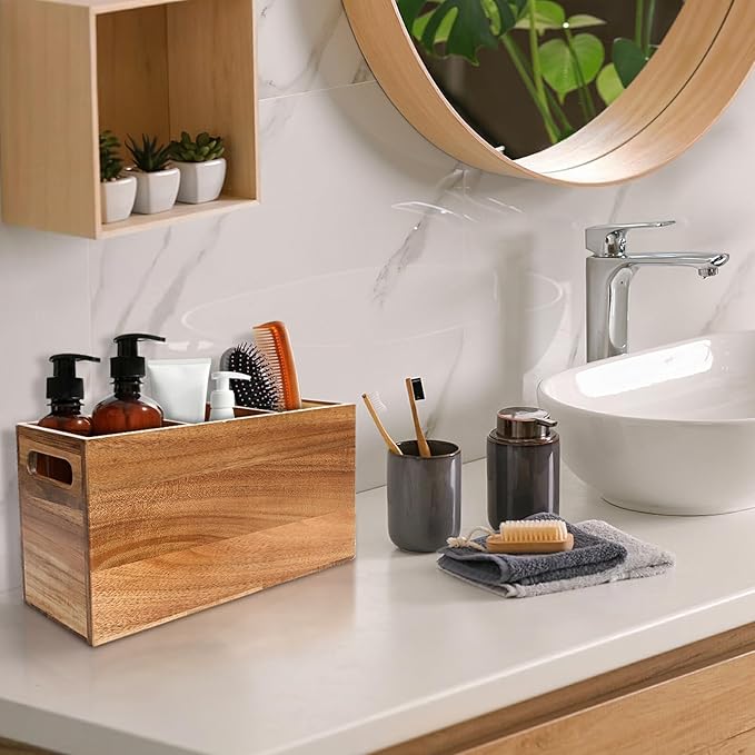 Relaxing Garden Wooden Utensil Holder for Kitchen Counter with Spoon Rest - Acacia Wood Utensil Organizer for Countertop, Rustic Wood Utensil Holder for Kitchen Storage