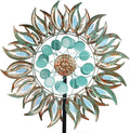 DREAMSOUL 24" Dia Large Wind Spinners Outdoor with 5 Prongs Stake, Metal Kinetic Wind Spinners for Yard and Garden