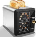 SAKAMOSH 2 Slice Touch Screen Toaster 1.3" Wide Slots for Bagels, Smart Digital Display Toaster with 6 Browning Levels & 6 Bread Types, Memory, Defrost, Reheat, Stainless Steel, 800W