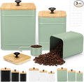 Tioncy Kitchen Canisters for Countertop Set of 3 Metal Canisters Sets with Bamboo Lids Spoon Airtight High Capacity Coffee Tea Sugar Flour Jars with DIY Labels Farmhouse Food Storage (Green,Xl,L,M)