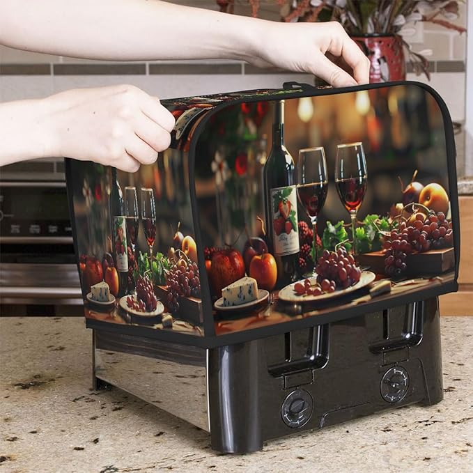 Fruit Apple Grape Wine Toaster Cover 4 Slice Dust and Fingerprint Protection Toaster Bread Maker Covers Washable Kitchen Small Appliance Covers for Kitchen Accessories Decor Bakeware Women Gift