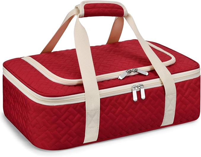 Insulated Casserole Carrier - Portable Casserole Carrier for Hot or Cold Food, Lasagna Holder for Parties,Picnic,Cookouts,Traveling - Fits 9" x 13" Baking Dish (Red)