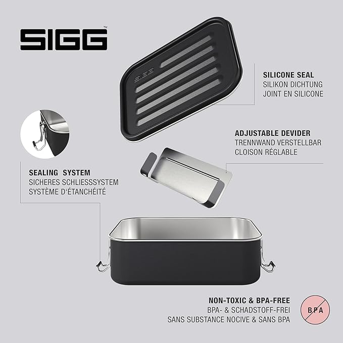 Sigg - Gemstone Lunch Box Obsidian - Stainless Steel - No Plastic - Dishwasher Safe - Leak-Proof - Reusable Food Containers - Black - Lunch To Go 27 Oz