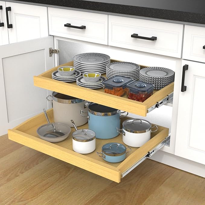 Wooden Pull out Cabinet Organizer 23" W x 21" D x 3.35" H, Heavy Duty Slide Out Drawers Pull-Out Home Organizers for Kitchen Cabinets