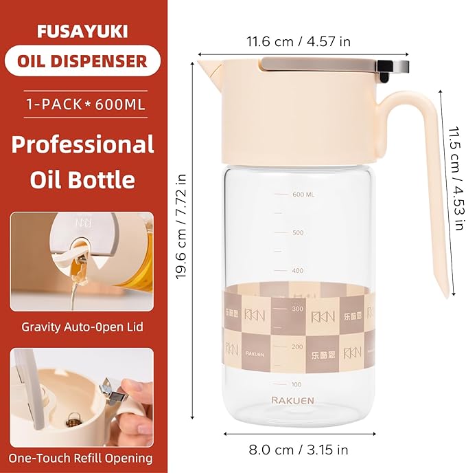 20oz/600ml Glass Olive Oil Sprayer for Cooking – 2 in 1 Olive Oil Dispenser Bottle for Kitchen Gadgets and Air Fryer Accessories, Salad, BBQ (Grey)