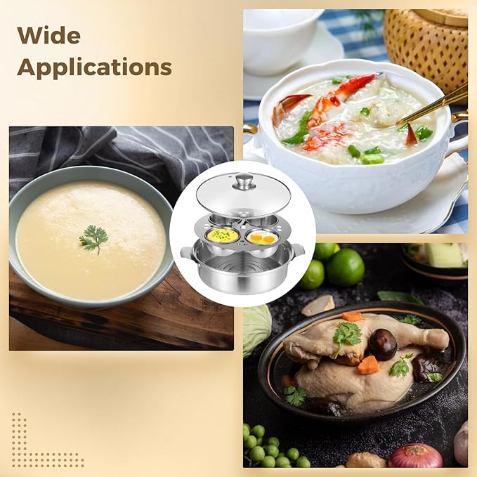 Stainless Steel Egg Poacher Pan - 4-Cup Nonstick Poached Egg Maker with Glass Lid, PFOA Free, Induction Cooktop Compatible for Breakfast Brunch, 8.7×2.6"