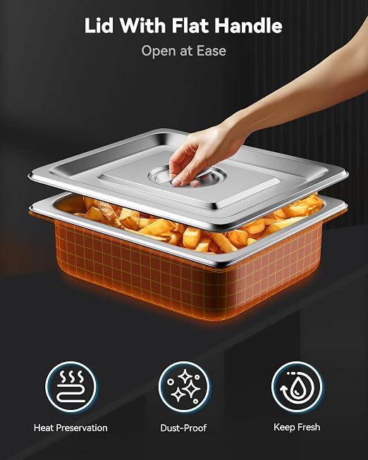 ZeroPone 4 Pack Hotel Pans with Lids, 1/2 Size 4" Deep Steam Table Pans, Stainless Steel Food Pans 22 Gauge Anti Jam 12.8" L x 10.4" W Commercial Food Storage Containers