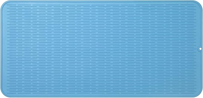 MicoYang Silicone Dish Drying Mat for Multiple Usage,Easy clean,Eco-friendly,Heat-resistant Silicone Mat for Kitchen Counter or Sink,Refrigerator or Drawer Liner Light Blue 5XL 36inches x 18inches