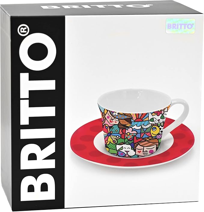 Britto Romero Bone China Coffee & Tea Cup with Saucer Plate, 6.7 oz, Nature in Harmony