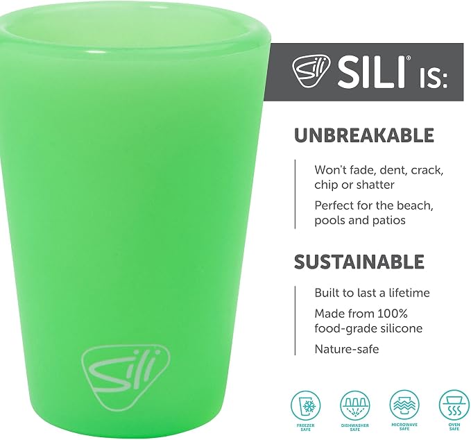 Silipint 1.5oz Silicone Shot Glasses – BPA-Free, Non-Toxic, Dishwasher & Freezer Safe Cups – Colored Shot Glasses for Cold Beverages (GLOW-IN-THE-DARK GREEN., 1.5oz - Pack of 4)
