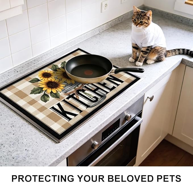 Stove Top Cover 28.35 x 20.47 Inch Sunflower Jar Kitchen Design Decorative Kitchen Stove Cover Countertop Protector with Rustic Floral Artwork for Farmhouse Home Décor and Cozy Cooking Space Styling