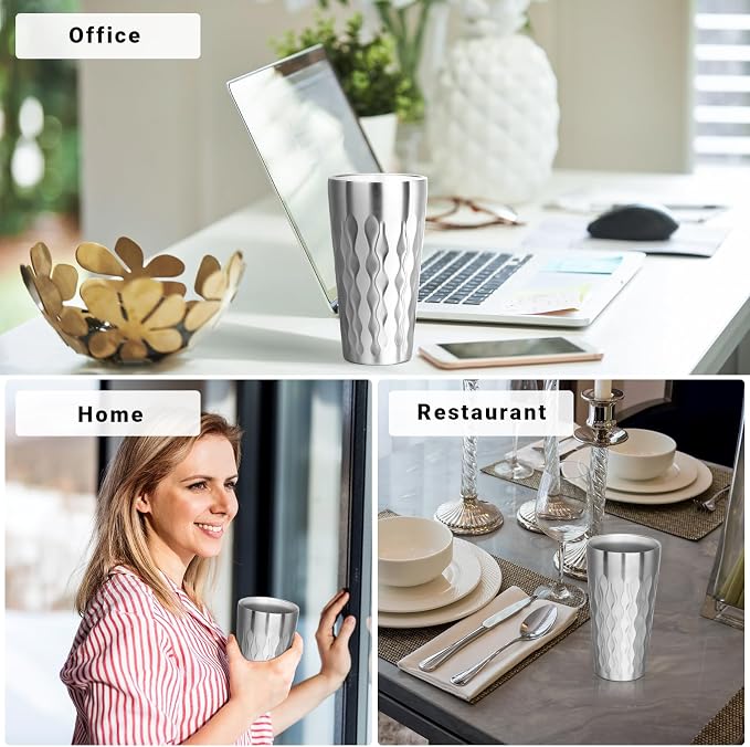 Stainless Steel Drinking Glasses, 19 oz Insulated Tumbler, 4 Pack Double Wall Unbreakable Stackable Water Tumblers Premium Insulated Metal Cup for Travel Camping Home Outdoor Gifts