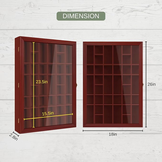 Shot Glass Display Cabinet Solid Wood - Large Display Case for Collectibles | Man Cave Accessories | UV Protection Acrylic Door | Wall Mounted Black Shadow Box (26 x 18 Mhg)