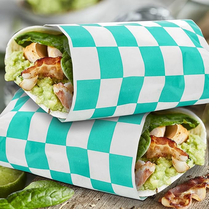 Fasmov 1000 Sheets 12 x 12 inches Sandwich Paper Deli Basket Liner Wrap Food Basket Liners Wrapping Checkered Sheets, Green & White