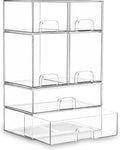 Stackable Storage Drawer Organizers Set of 6 for Bathroom Organizer Storage | Clear Plastic Organizer Bins for Baby Bottle, Kitchen Under Sink, Laundry, Pantry, Beauty, Cabinet, Medicine, Office Supplies