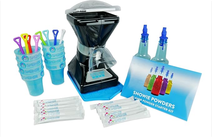 SNOWIE - Little Snowie Max Snow Cone Machine - Premium Shaved Ice Maker, With Powder Sticks Syrup Mix, Premium Kit, Black