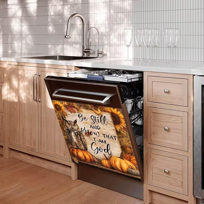 Owl Dishwasher Door Front Magnetic Cover,Pumpkin Magnet Sticker Sunflower Refrigerator Panel Decal,Christian Halloween Dishwasher Decoration Front Door Cover,Home Appliance Sticker,23"x17"