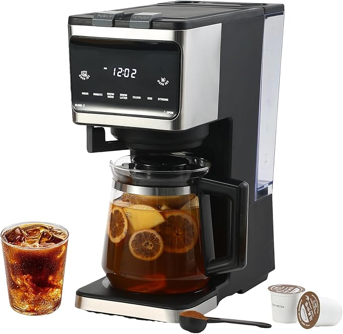 3 in 1 Single Serve Coffee Machine,12-Cup Programmable Coffee Machine,Compatible with Kcup Pods,Ground Coffee,Coffee Pods, Iced Tea, Iced Coffee Function,Black