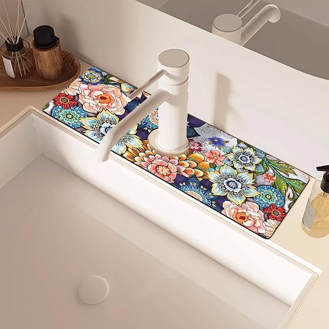 Sink Faucet Absorbing Mat, 2 Pack Drying Mat Around Faucet Sink Splash Guard Behind Faucet Sinkmat For Kitchen Bathroom Island Rv 15 * 5.5 Inch (38 * 14 cm)