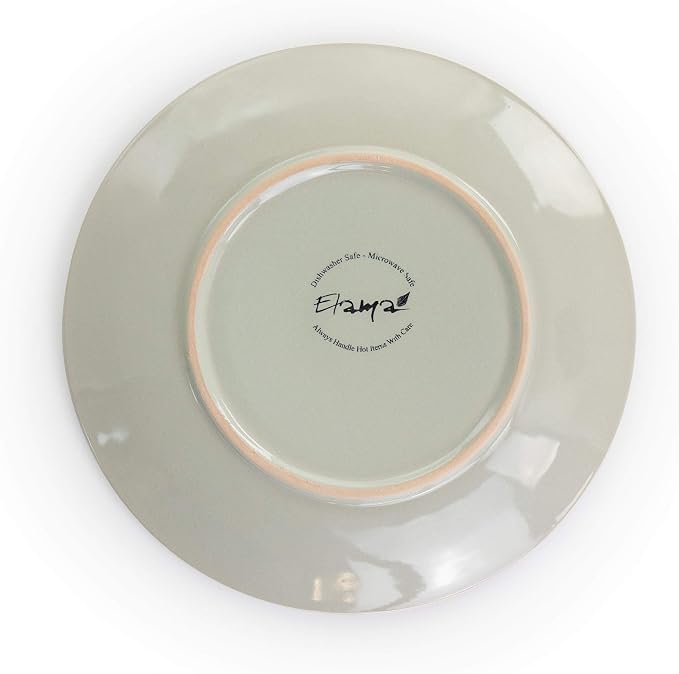 Elama Round Stoneware Collection Dinnerware Dish Set, 16 Piece, Slate and Pearl