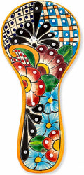 Talavera Spoon Rest – Hand-Painted Ceramic Utensil Rest Handmade in Mexico, 10" Large for Stove Top and Counter, Dishwasher Safe Lead Free, Gift Ready Cuchara Multicolor