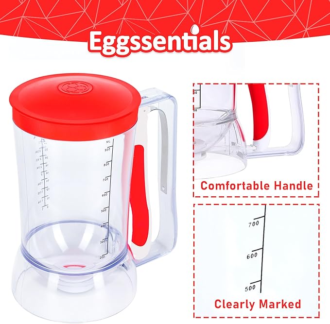 Eggssentials Pancake Batter Dispenser - Batter Dispenser with Squeeze Handle for Cupcakes - Pancakes - egg Poacher Insert Stainless Steel Poached Egg Cooker Eggs Poaching Cup PFOA Free Egg Poachers