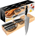 In-Drawer Knife Block with 5 Pieces Japanese Damascus Knives, Bamboo Knife Drawer Organizer with 67-Layer Damascus Steel, Perfect for Home and Chefs, Slots for 5 Knives Kitchen Drawer, Counter Top