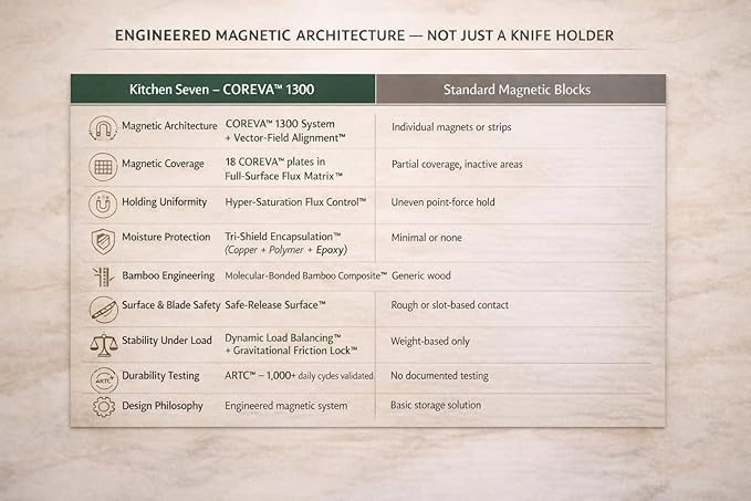 Magnetic Knife Block with 18 COREVA™ Magnetic Plates – Double Sided Bamboo Knife Holder, Engineered Full-Surface Magnetic System for All Knives & Scissors, Countertop Storage Organizer