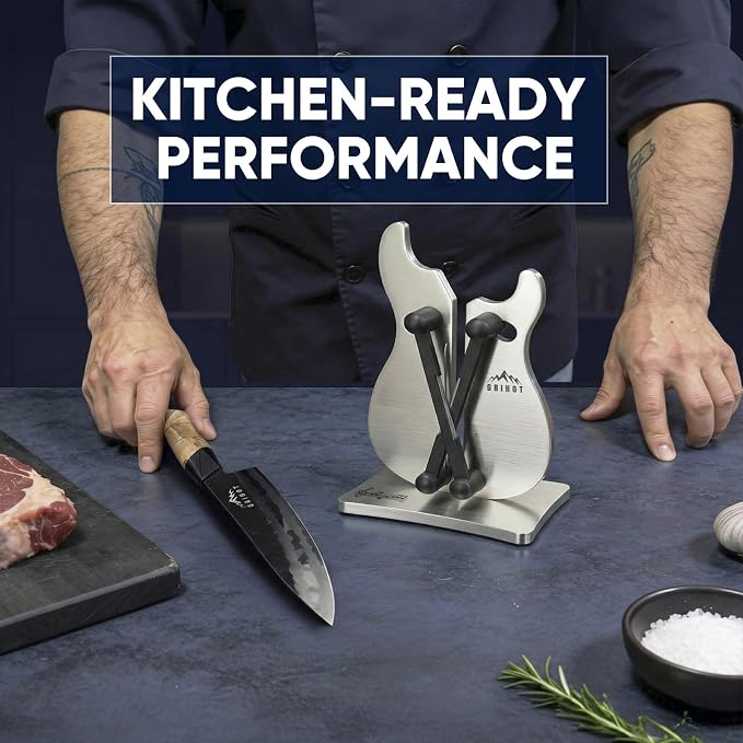 VQ-5 Professional Knife Sharpener | 3-Action Tungsten Carbide | For Repair, Restoration and Sharpening, Easy to Use, Replacement Blades Included, Soild and Durable, Guitar Shaped Design ﻿