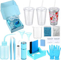 Baderke 20 Pcs Snow Globe Tumbler DIY Kit 16 oz Tumbler Squeeze Bottle, Glitter, Funnel Tweezer Silicone Cup Cradle Measuring Cup Glove Flashlight Buffer for Beginner(Blue,Cute)