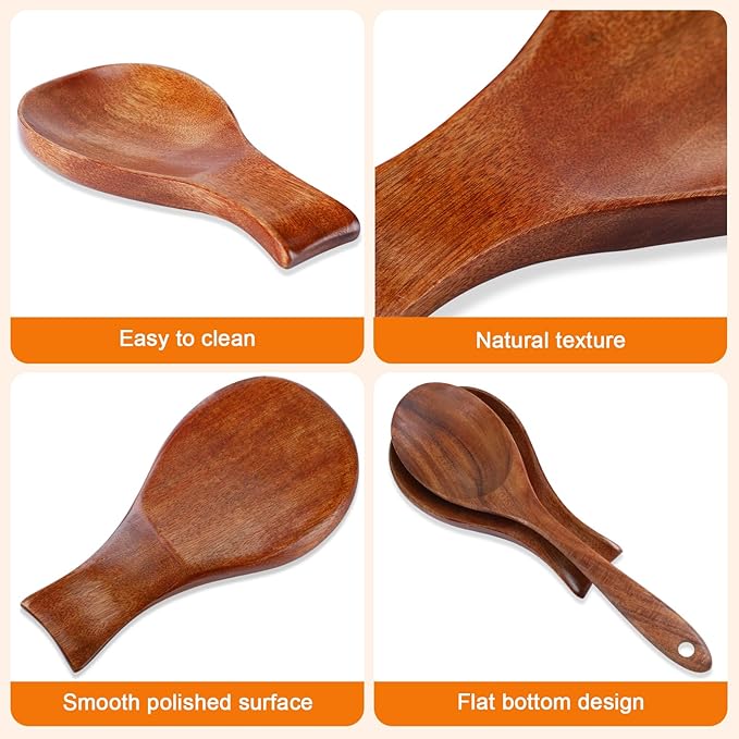 AceOrbit 6 Pack Wood Spoon Rest for Stove Top Bamboo Spoon Holder for Kitchen Counter Utensil Rest for Spatula, Ladles, Forks, Tongs, Modern and Rustic Dining Table Decor