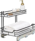 Household Essentials Glidez Powder-Coated Steel 2-Tier Pull-Out/Slide-Out Storage Organizer with Plastic Liners, 12.25" Wide, Black