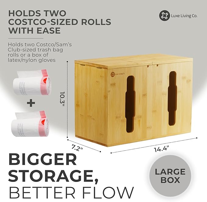 2-in-1 Bamboo Plastic Bag Holder and Trash Dispenser – Large Capacity Storage for Kitchen Cabinet, Under Sink Storage, Pantry Organizers, Laundry Room Organization, Kitchen Must Haves 2025