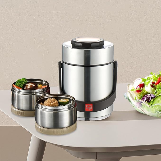 Thermal For Hot Food,1.5L Bento Lunch Box,2-Tier Stackable Insulated Food Jar,Portable Stainless Steel Food Container,Leakproof Insulated Lunch Container For Hot Food,For Office Picnic Travel(Silver)