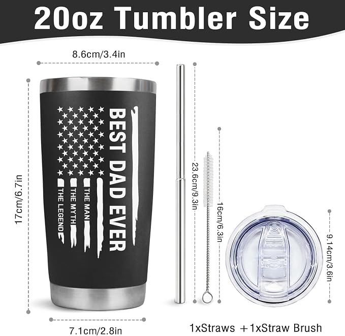 LHSCVUFASC Birthday Gifts for Dad from Daughter, Son - Father's Day Tumbler Gift for Dads - Christmas Gifts for Dads, New Papa Daddy Stepdad Father Gift Ideas - 20 Oz Stainless Steel Tumbler